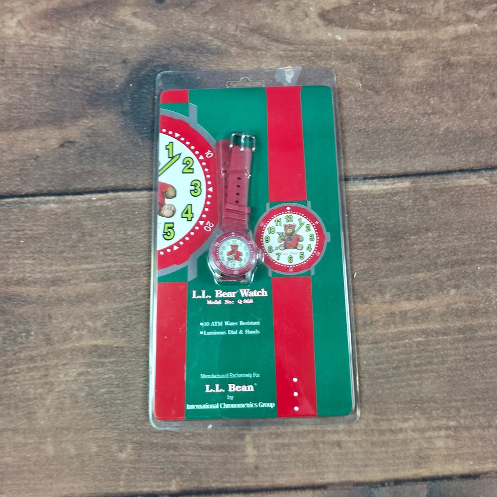 L.L. Bean Bear Watch Kids OS Red New Luminous Dial 10 ATM Water Resistant Q-868
